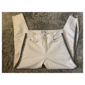 FREE PEOPLE off-white jeans with beaded accents!